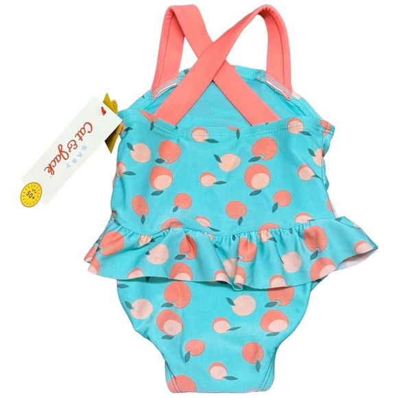 0-3M + 3-6M - Cat & Jack - One Piece Swim Suit with Snaps UPF 50+ NEW - Picture 2 of 4
